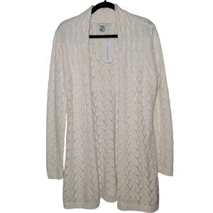 Hannah Cable Knit Cardigan Open Front Ivory Womens Large NEW Boho Coastal